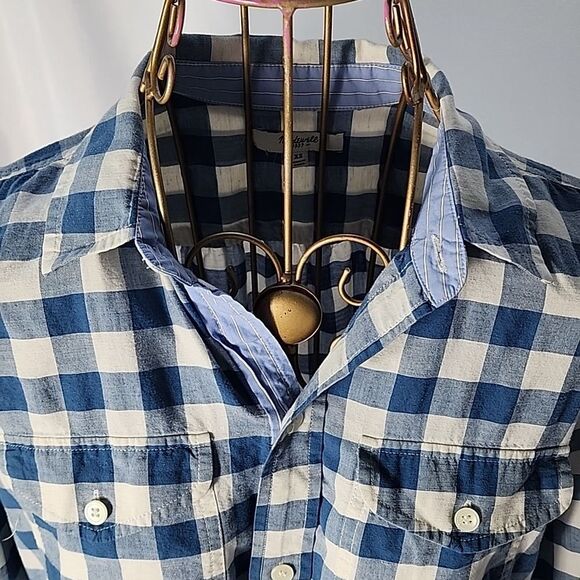 Madewell Linen Blend Blue & White Gingham Plaid Workshirt Size XS - Picture 4 of 5